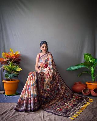 Cream art silk  woven saree 3