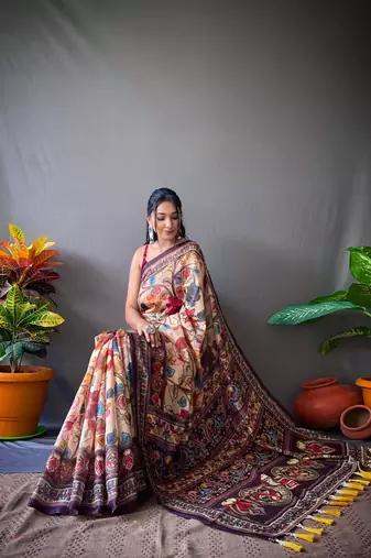 Cream art silk  woven saree
