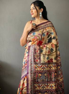 Cream art silk  woven saree 4