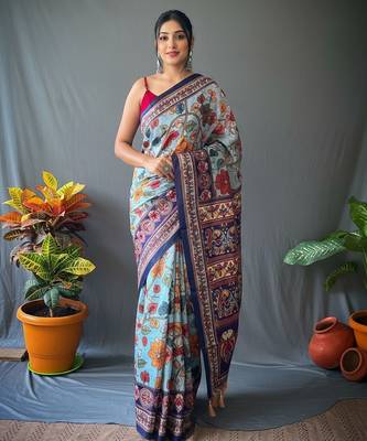 Sky blue art silk  woven saree 1
