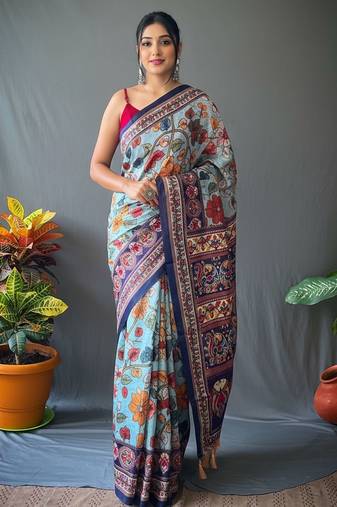 Sky blue art silk  woven saree