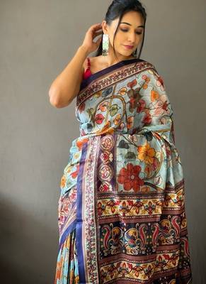 Sky blue art silk  woven saree 3
