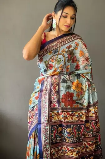 Sky blue art silk  woven saree