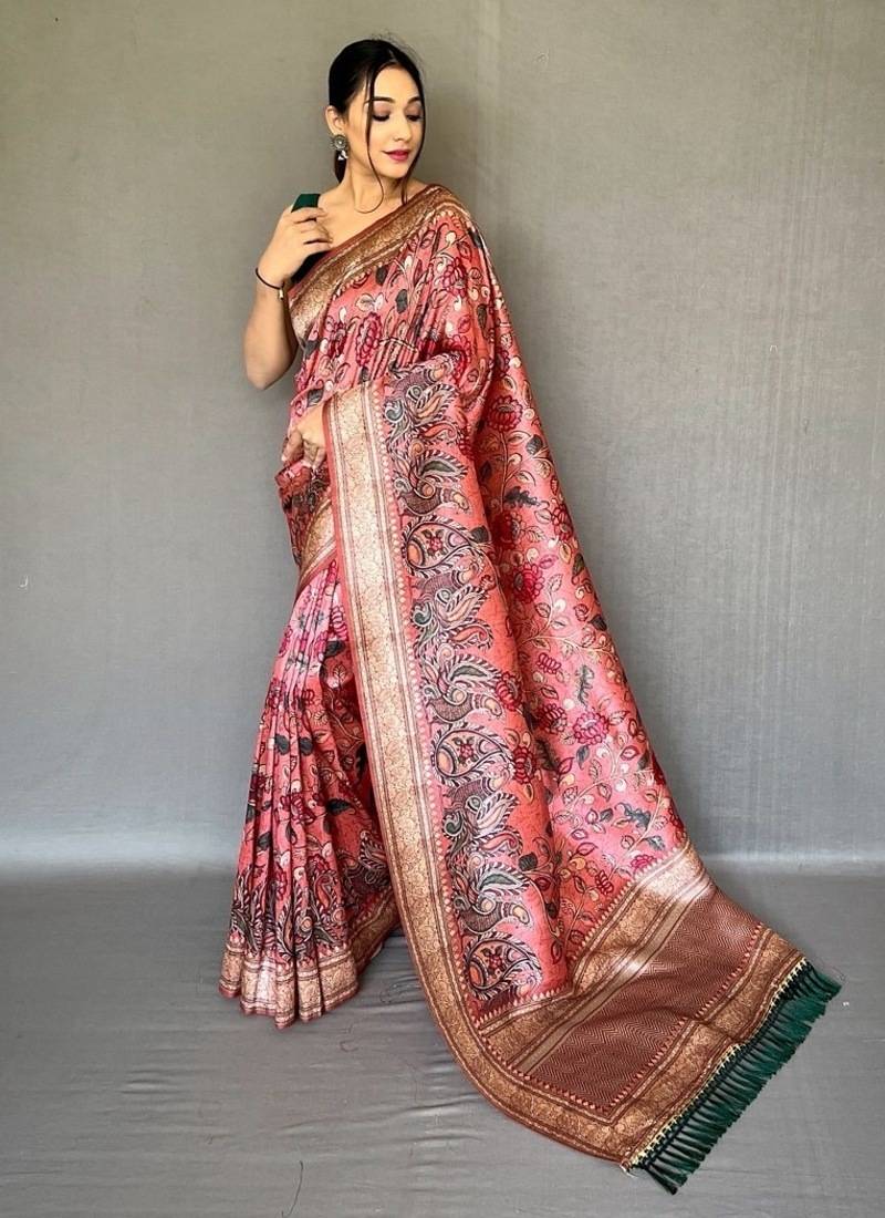 Baby pink art silk  woven saree