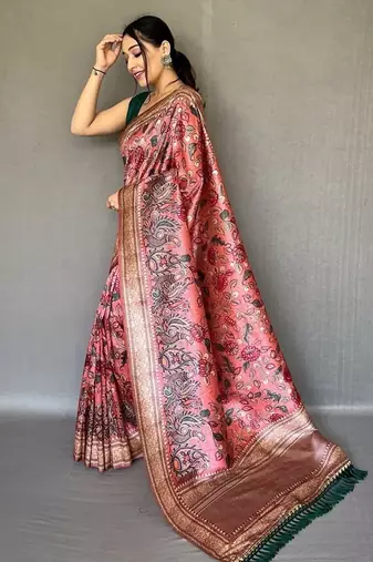 Baby pink art silk  woven saree