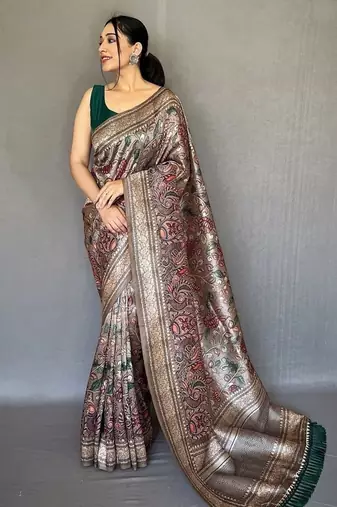 Grey art silk  woven saree