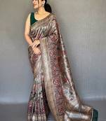Grey art silk  woven saree