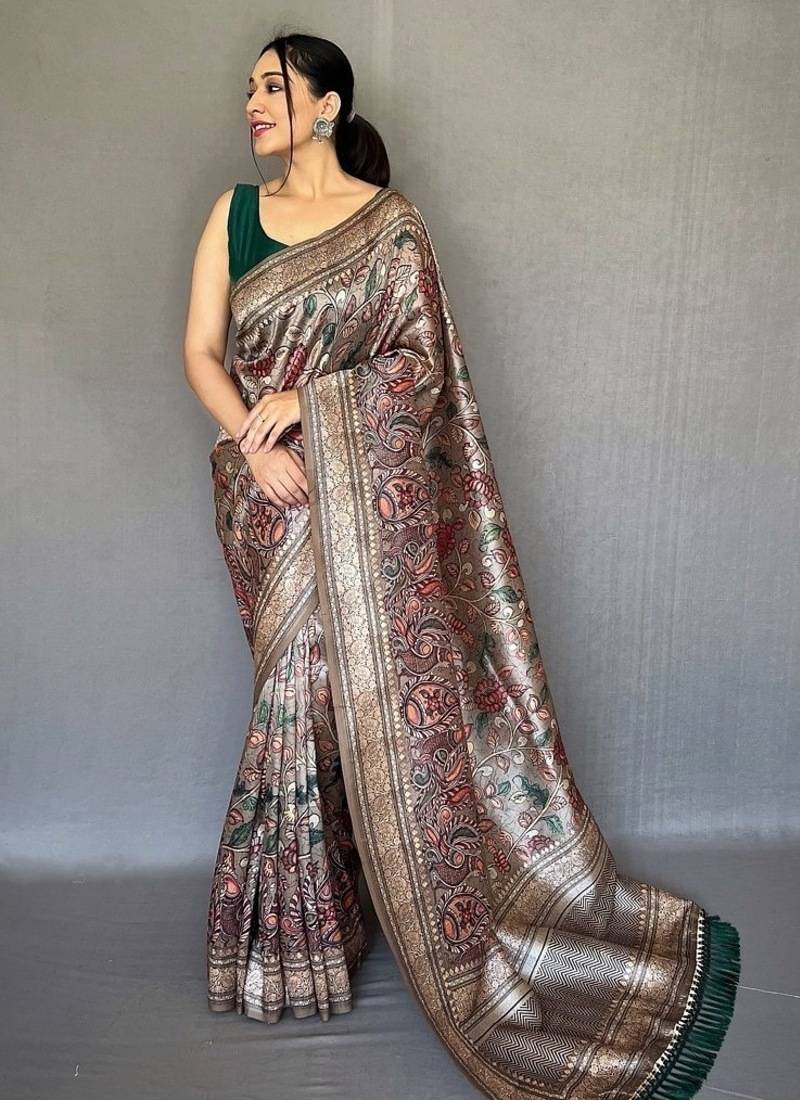 Grey art silk  woven saree