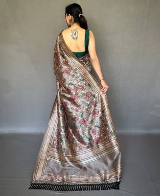 Grey art silk  woven saree 3