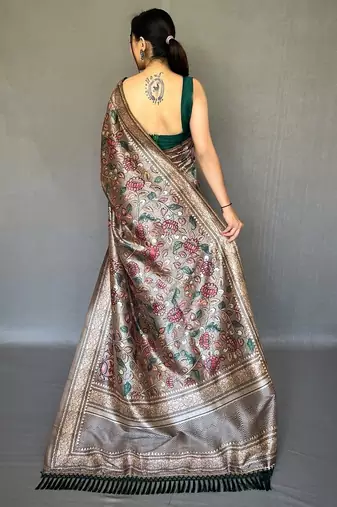 Grey art silk  woven saree