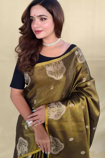 Black art silk  woven saree