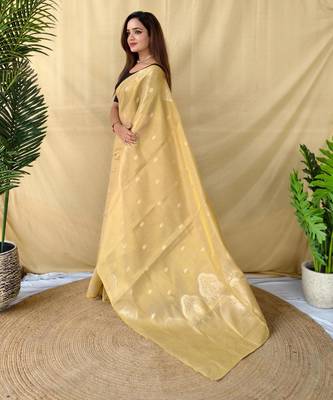 Cream art silk  woven saree 1