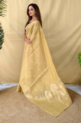 Cream art silk  woven saree