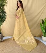 Cream art silk  woven saree