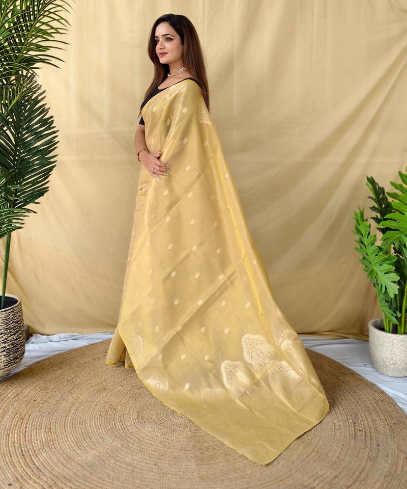 Cream art silk  woven saree