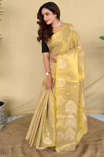 Cream art silk  woven saree