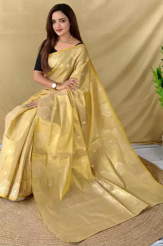 Cream art silk  woven saree