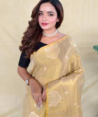 Cream art silk  woven saree 4