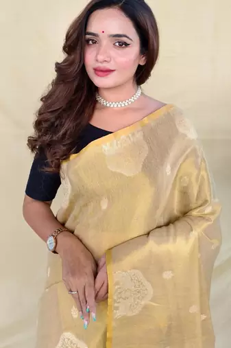 Cream art silk  woven saree