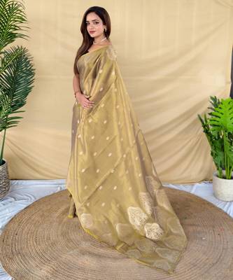 Golden art silk  woven saree 1