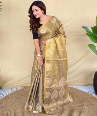 Golden art silk  woven saree 2