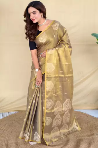 Golden art silk  woven saree