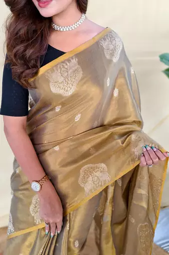 Golden art silk  woven saree