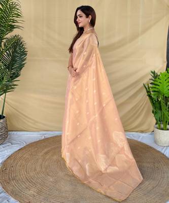 Light peach art silk  woven saree 2