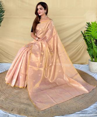 Light peach art silk  woven saree 3