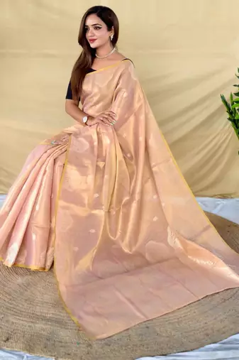 Light peach art silk  woven saree