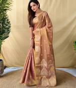 Peach art silk  woven saree