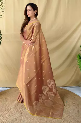 Peach art silk  woven saree