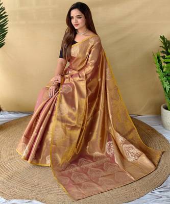 Peach art silk  woven saree 3