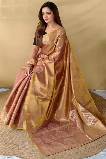 Peach art silk  woven saree