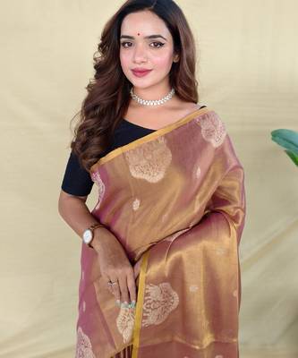 Peach art silk  woven saree 4