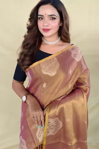 Peach art silk  woven saree