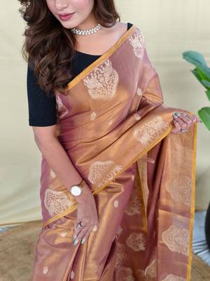 Peach art silk  woven saree 5