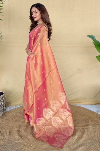 Pink art silk  woven saree