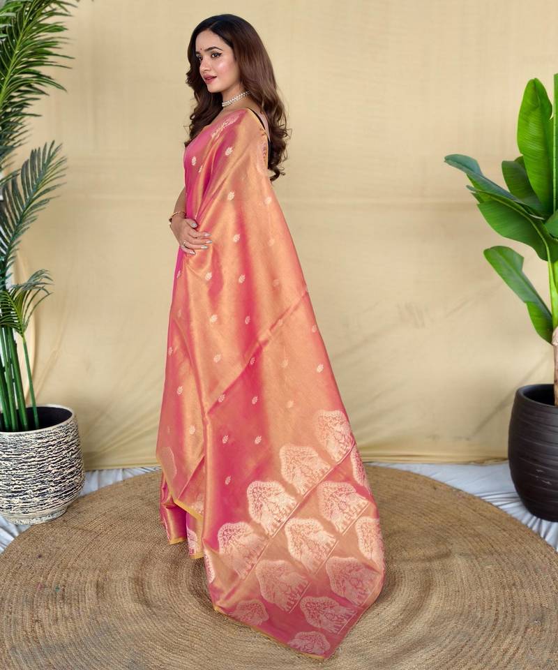 Pink art silk  woven saree