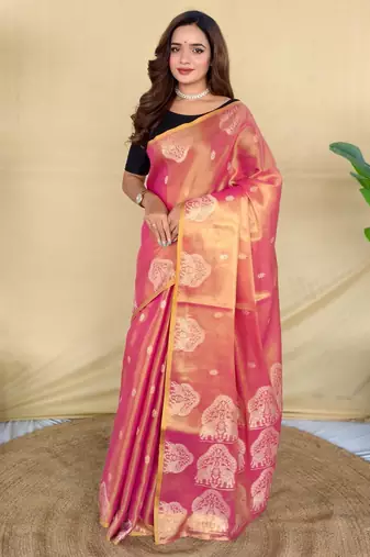 Pink art silk  woven saree
