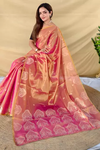 Pink art silk  woven saree