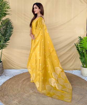 Yellow art silk  woven saree 1