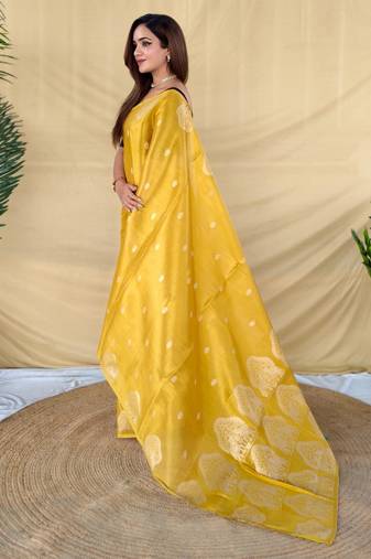 Yellow art silk  woven saree