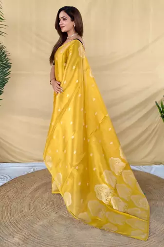 Yellow art silk  woven saree