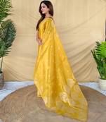 Yellow art silk  woven saree