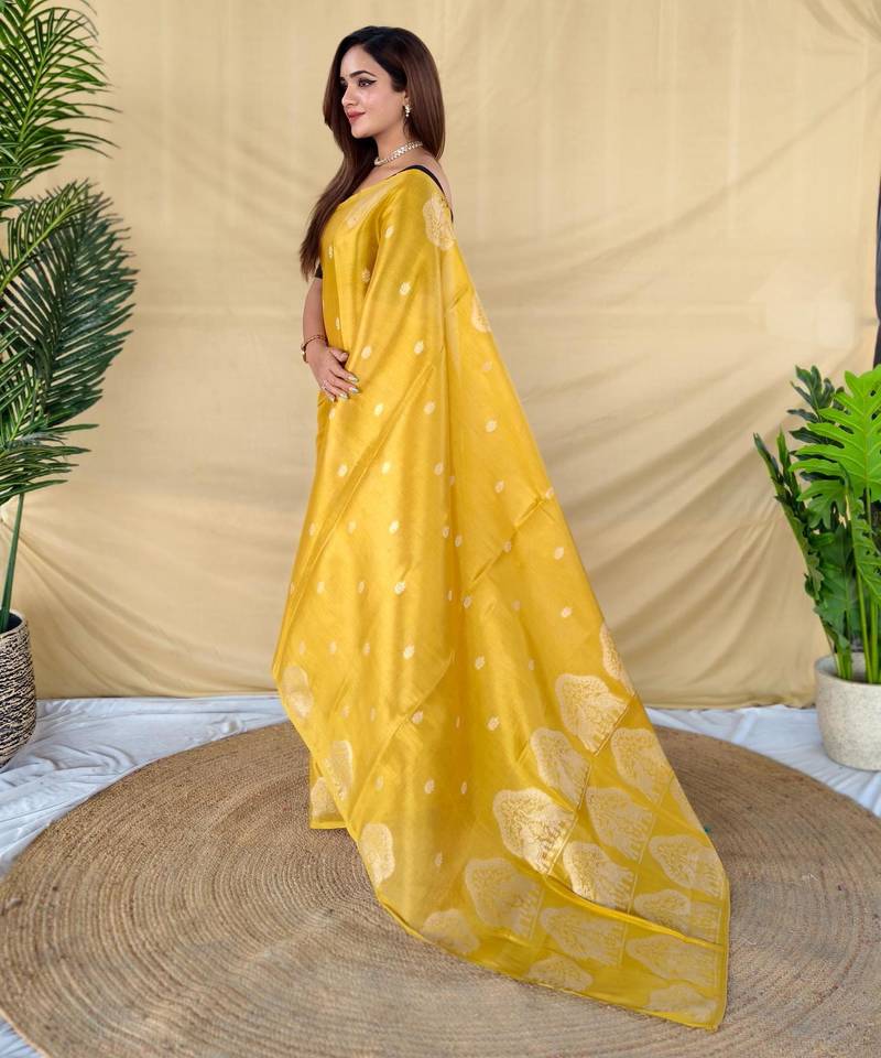 Yellow art silk  woven saree