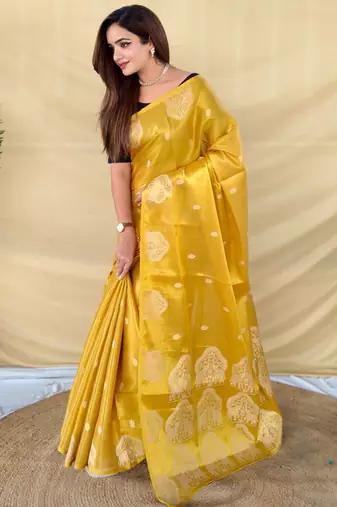 Yellow art silk  woven saree