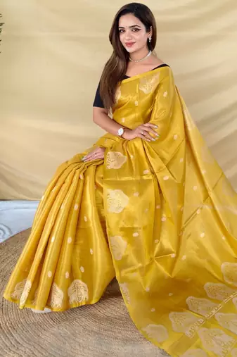 Yellow art silk  woven saree