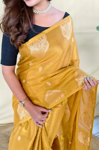 Yellow art silk  woven saree