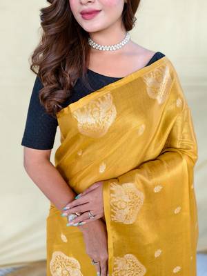Yellow art silk  woven saree 5